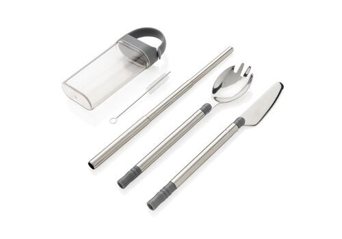 Pocketsize reusable cutlery set on-the-go, silver