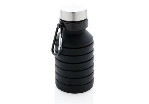 Leakproof collapsible silicon bottle with lid, black