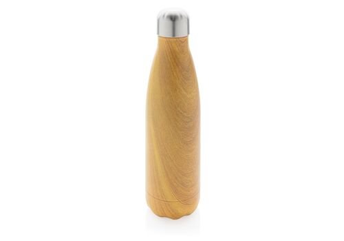 Vacuum insulated ss bottle with wood print, yellow