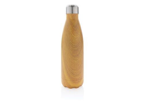 Vacuum insulated ss bottle with wood print, yellow