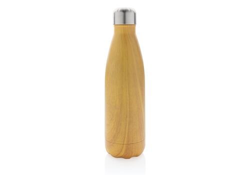 Vacuum insulated ss bottle with wood print, yellow