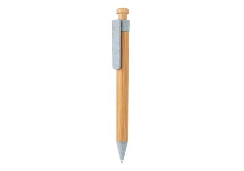 Bamboo pen with wheatstraw clip, blue