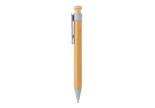 Bamboo pen with wheatstraw clip, blue