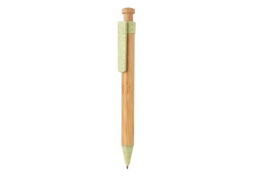 Bamboo pen with wheatstraw clip, green