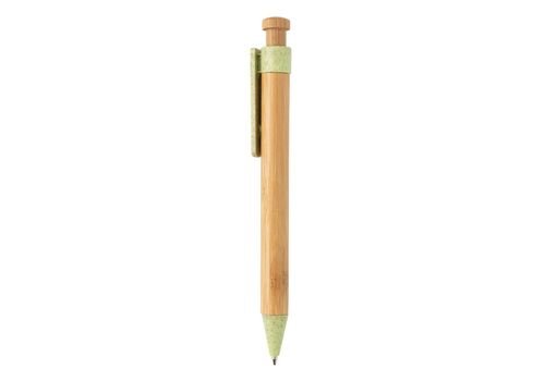 Bamboo pen with wheatstraw clip, green