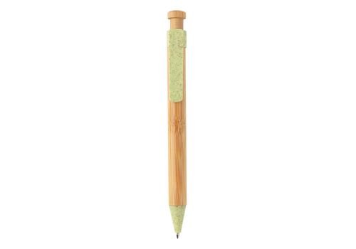 Bamboo pen with wheatstraw clip, green