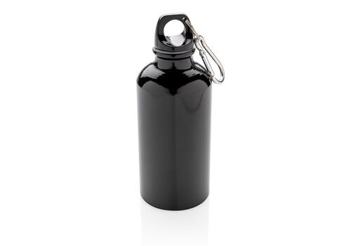 Aluminium reusable sport bottle with carabiner, black