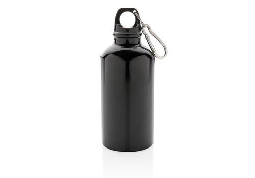 Aluminium reusable sport bottle with carabiner, black