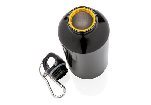 Aluminium reusable sport bottle with carabiner, black