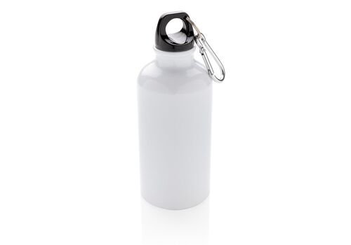 Aluminium reusable sport bottle with carabiner, white