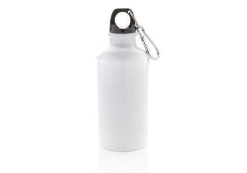 Aluminium reusable sport bottle with carabiner, white