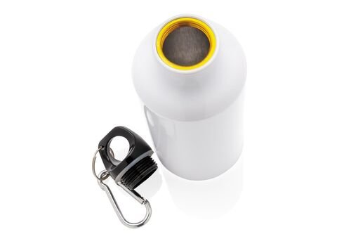 Aluminium reusable sport bottle with carabiner, white