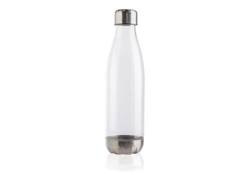 Leakproof water bottle with stainless steel lid, transparent