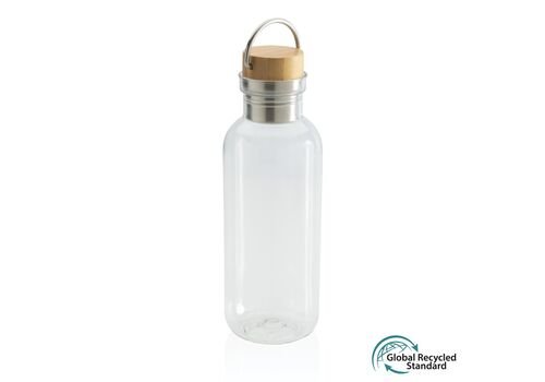 GRS RPET bottle with FSC bamboo lid and handle, transparent