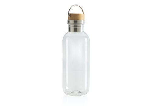 GRS RPET bottle with FSC bamboo lid and handle, transparent