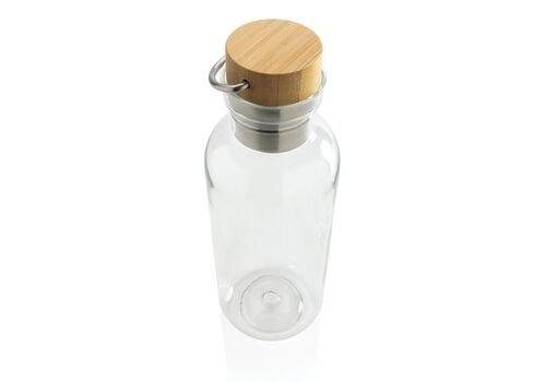 GRS RPET bottle with FSC bamboo lid and handle, transparent