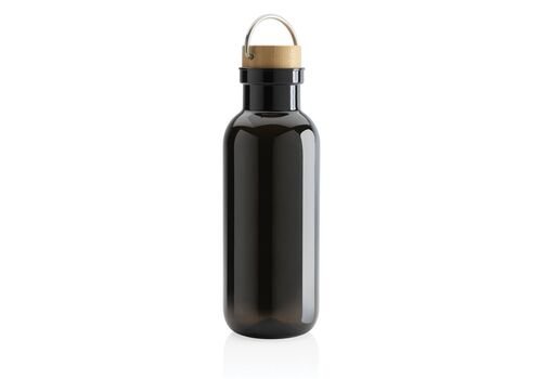 GRS RPET bottle with FSC bamboo lid and handle, black