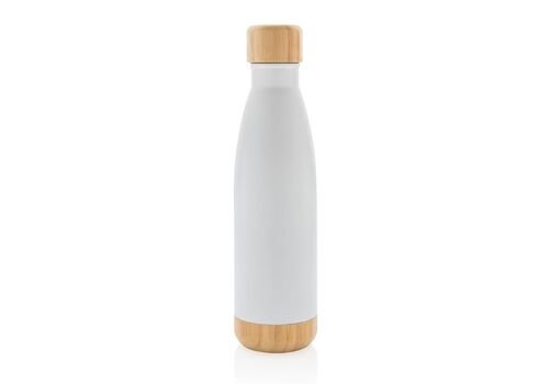 Vacuum stainless steel bottle with bamboo lid and bottom, wh