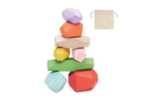 8 stacking wood rocks in pouch