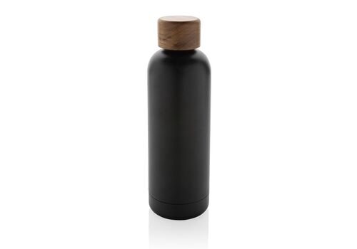 Wood RCS certified recycled stainless steel vacuum bottle, black