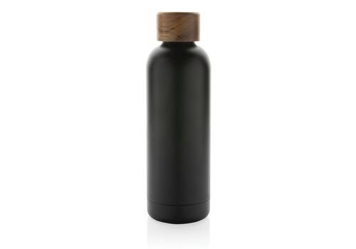 Wood RCS certified recycled stainless steel vacuum bottle, black