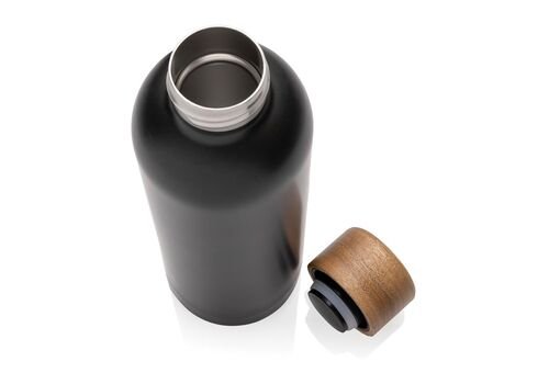 Wood RCS certified recycled stainless steel vacuum bottle, black