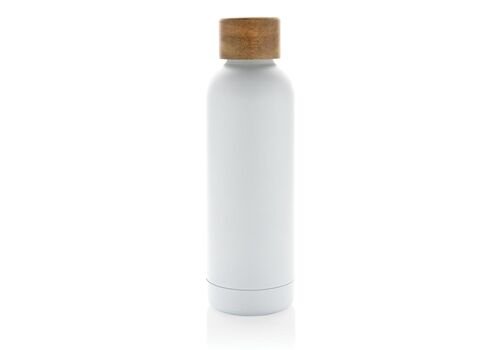 Wood RCS certified recycled stainless steel vacuum bottle, white