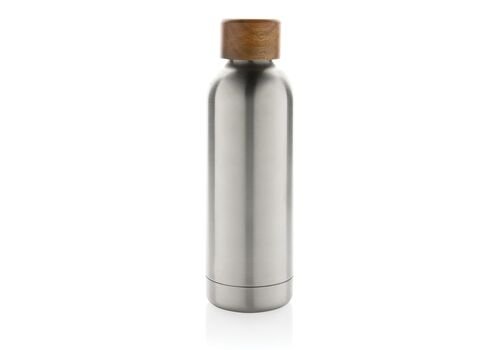 Wood RCS certified recycled stainless steel vacuum bottle, silver